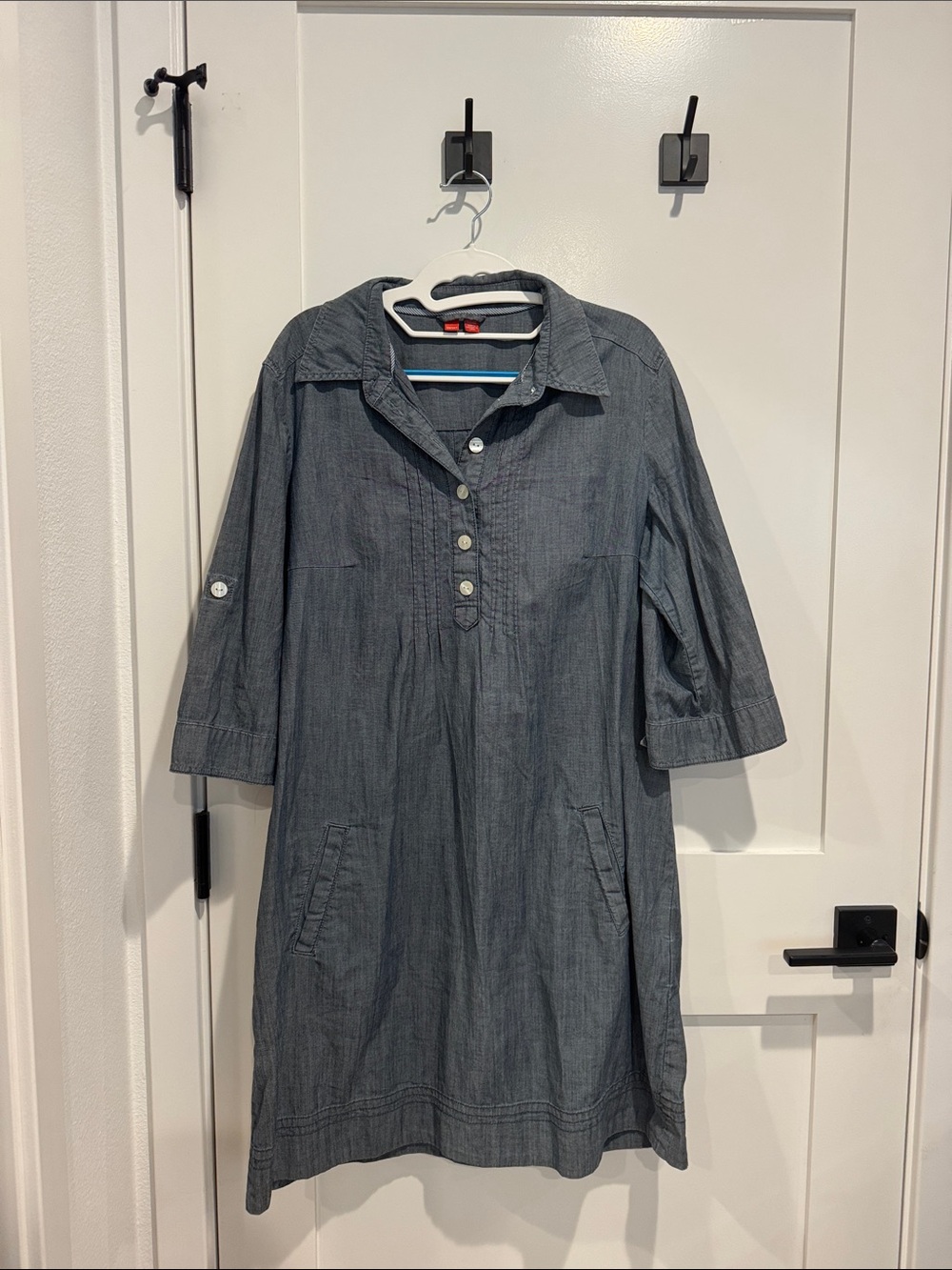 Chambray Button-Front Shirt Dress